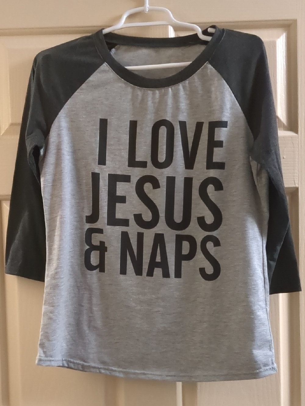 Ladies Grey & Black Raglan Shirt - 'I Love Jesus & Naps'